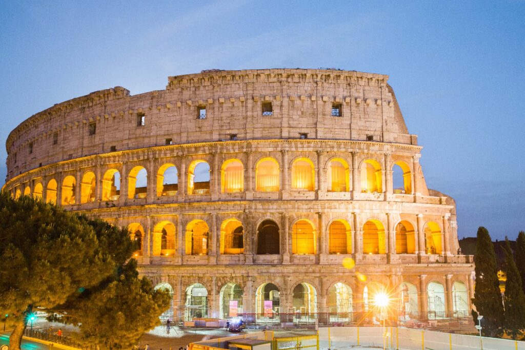 The Roman Colosseum at dusk